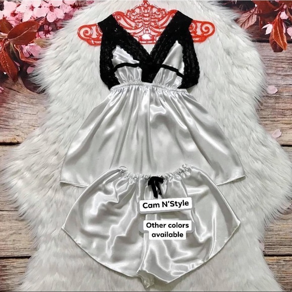 New Satin Silk-Like Lace PJs Set Assorted Color - Picture 6 of 8